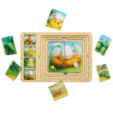 Дерев'яна настільна гра "Етапи розвитку курочки" Ubumblebees (ПСФ018) PSF018 сортер-пазл    (PSF018)