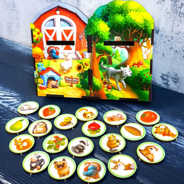 Дерев'яна настільна гра "Дикі та свійські тварини" Ubumblebees (ПСФ021) PSF021 сортер-комодик (PSF021)