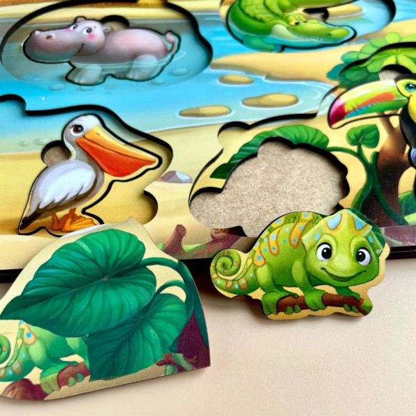 Дерев'яна настільна гра "А де звірі?" Ubumblebees (ПСД175) PSD175 сортер-вкладиш (PSD175)