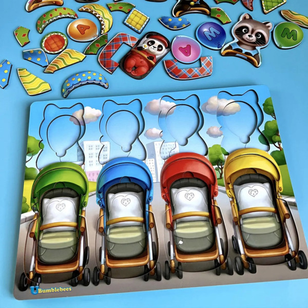 Дерев'яна настільна гра "Звірі у візках" Ubumblebees (ПСД176) PSD176 сортер-вкладиш (PSD176)