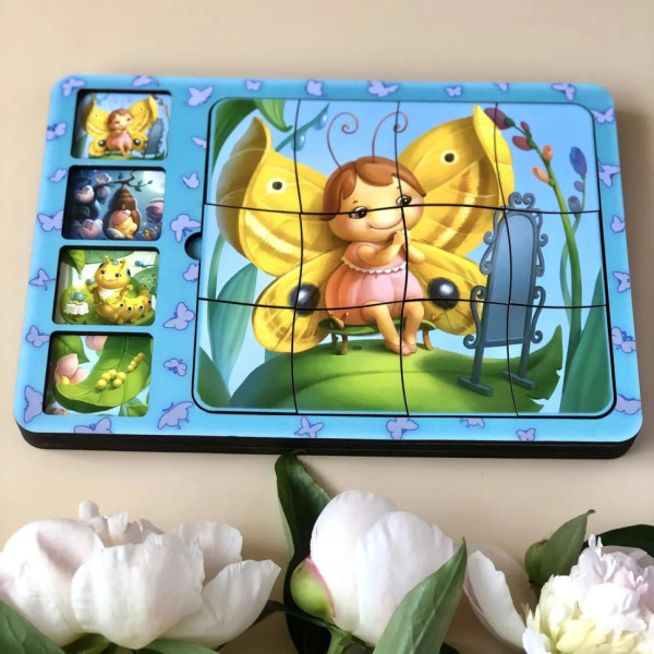 Дерев'яна настільна гра "Етапи розвитку метелика" Ubumblebees (ПСФ017) PSF017 сортер-пазл (PSF017)