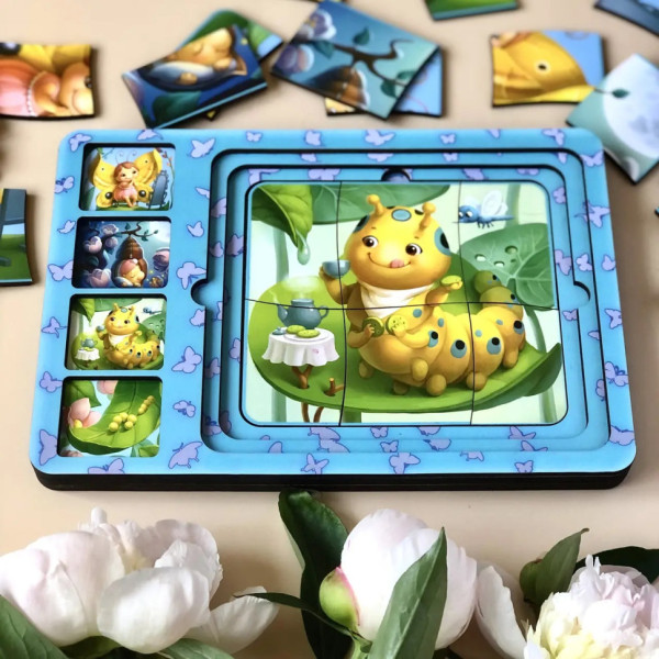 Дерев'яна настільна гра "Етапи розвитку метелика" Ubumblebees (ПСФ017) PSF017 сортер-пазл (PSF017)