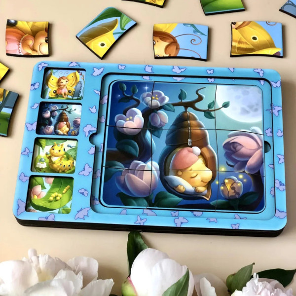 Дерев'яна настільна гра "Етапи розвитку метелика" Ubumblebees (ПСФ017) PSF017 сортер-пазл (PSF017)