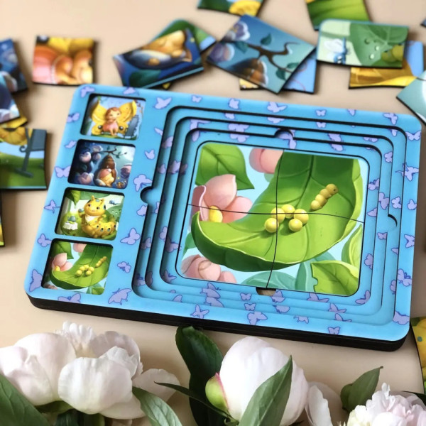 Дерев'яна настільна гра "Етапи розвитку метелика" Ubumblebees (ПСФ017) PSF017 сортер-пазл (PSF017)