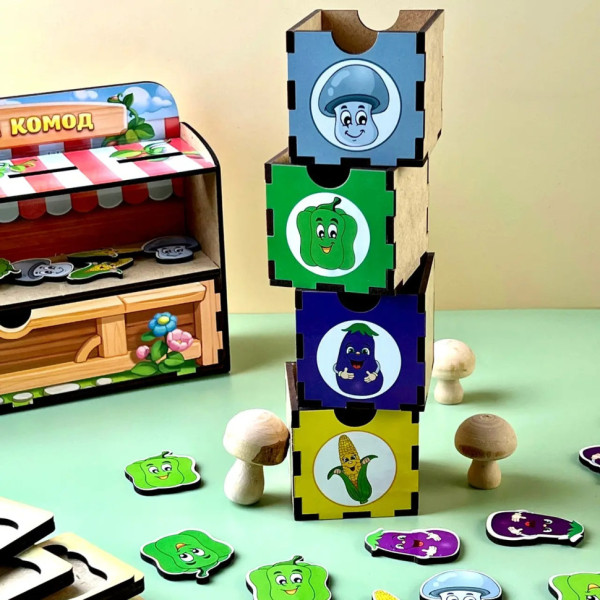 Дерев'яна настільна гра "Овочі -1" Ubumblebees (ПСД007) PSD007 сортер-комодик (PSD007)