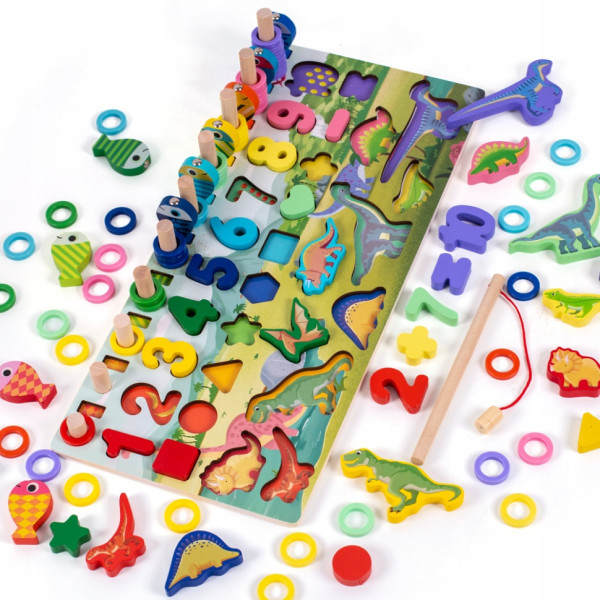 Деревяна іграшка Центр розвиваючий MD 2758 фігурки, риболовля, цифри, динозаври (MD 2758)