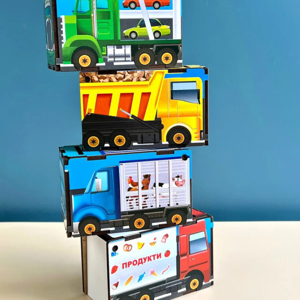 Дерев'яна настільна гра "Автопарк" Ubumblebees (ПСД082) PSD082 сортер-комодик (PSD082)