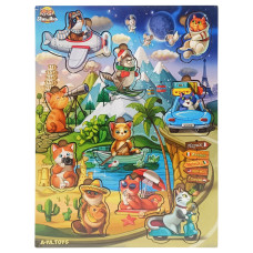 Дерев'яний пазл-вкладиш "Котики -2 з літачком" (ПСД129) PSD129 (PSD129)