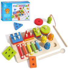Дерев'яна іграшка Багатофункціональна дошка "Гео-Мелодії" MD 0855 геометрика, ксилофон (MD 0855)