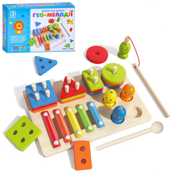 Деревянная игрушка Многофункциональная доска "Гео-Мелодии" MD 0855 геометрика, ксилофон (MD 0855)