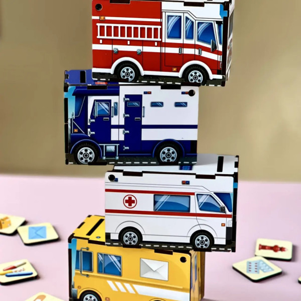 Дерев'яна настільна гра "Службовий транспорт" Ubumblebees (ПСФ027) PSF027 сортер-комодик (PSF027)