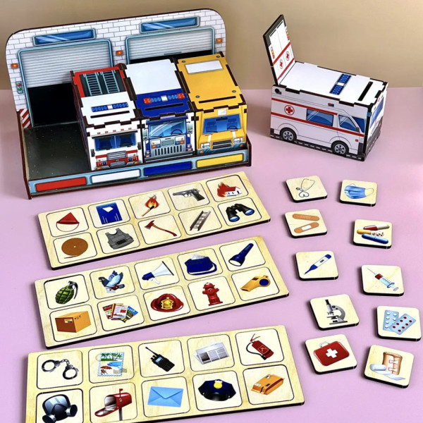 Дерев'яна настільна гра "Службовий транспорт" Ubumblebees (ПСФ027) PSF027 сортер-комодик (PSF027)