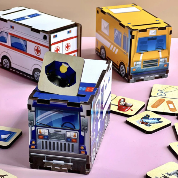 Дерев'яна настільна гра "Службовий транспорт" Ubumblebees (ПСФ027) PSF027 сортер-комодик (PSF027)