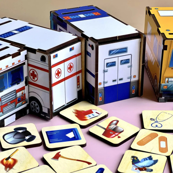 Дерев'яна настільна гра "Службовий транспорт" Ubumblebees (ПСФ027) PSF027 сортер-комодик (PSF027)