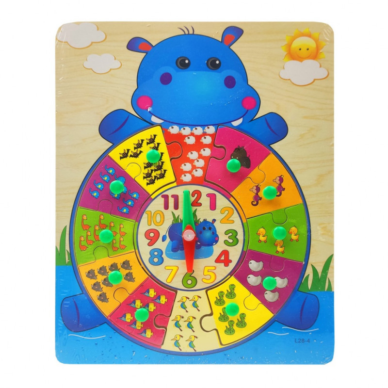 Деревянная игрушка Часы MD 2036 животные, рамка-вкладыш