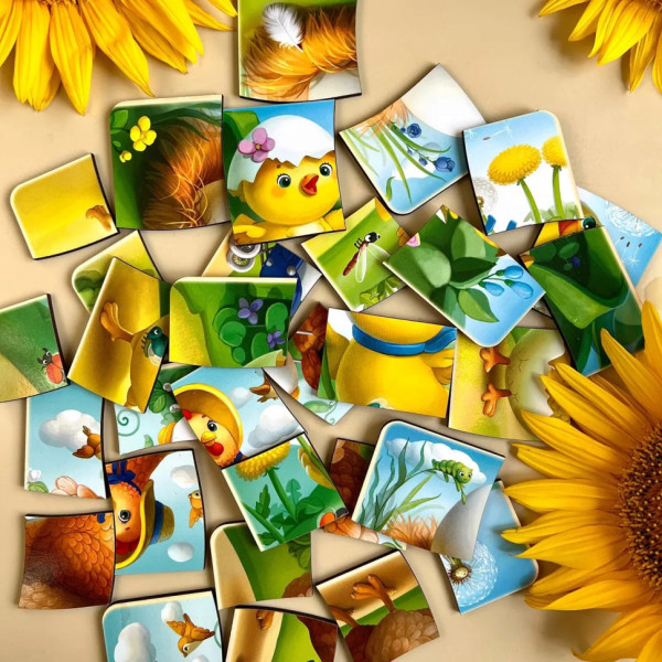 Дерев'яна настільна гра "Етапи розвитку курочки" Ubumblebees (ПСФ018) PSF018 сортер-пазл