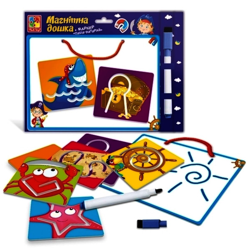 Магнітна дошка з трафаретом "Пиши-витирай. Пірати" Vladi Toys VT3601-14