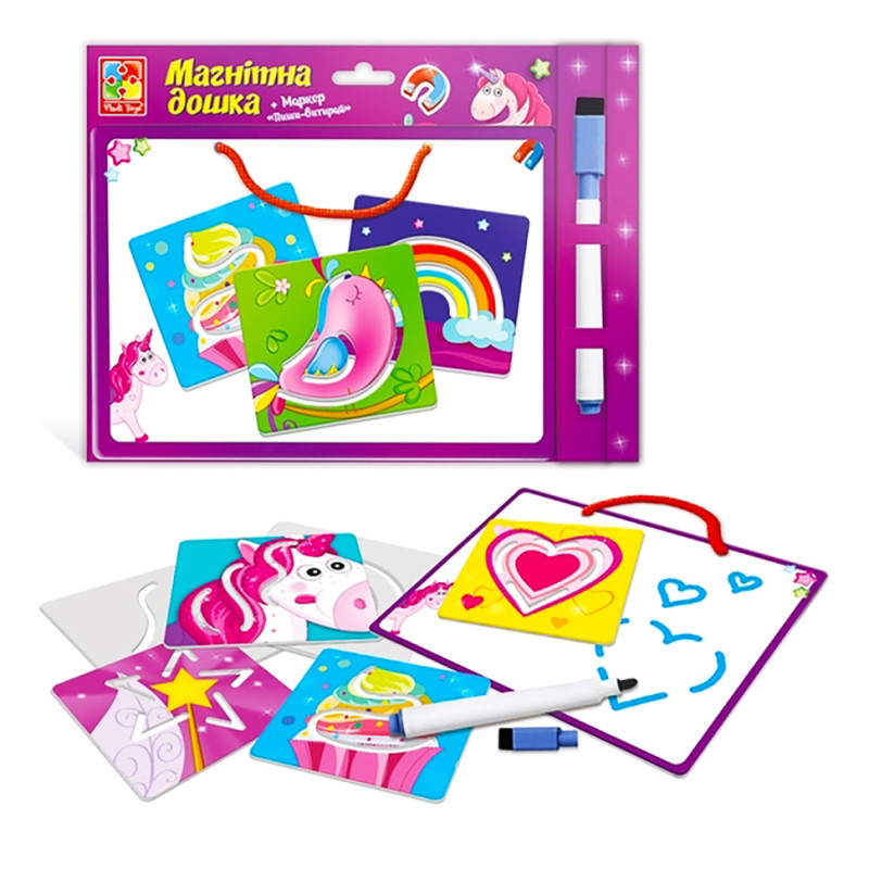 Магнітна дошка з трафаретом "Пиши-витирай. Єдинороги" Vladi Toys VT3601-15