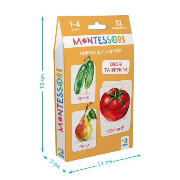 Дитячий набір навчальних карток Монтессорі "Овочі та фрукти" 301232, 32 зображення (301232)