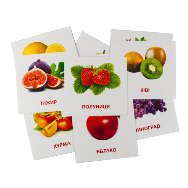 Розвиваючі картки "Фрукти" (110х110 мм) 66424  укр. /англ. мовою (66424)