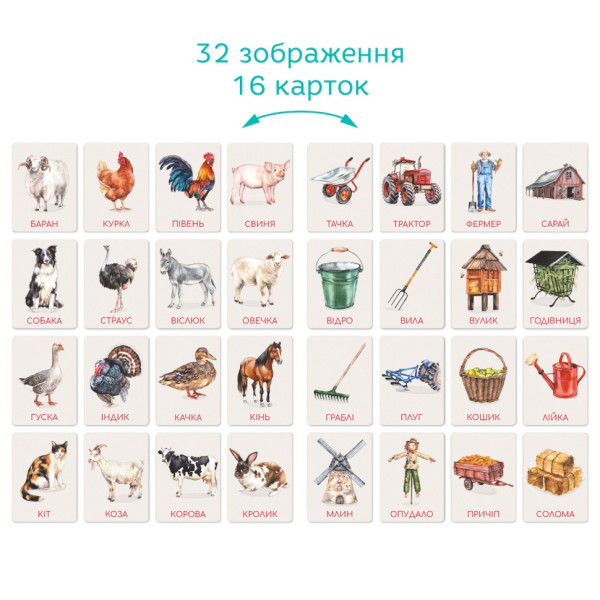Дитячий набір навчальних карток Монтессорі "Ферма" 301233, 32 зображення (301233)