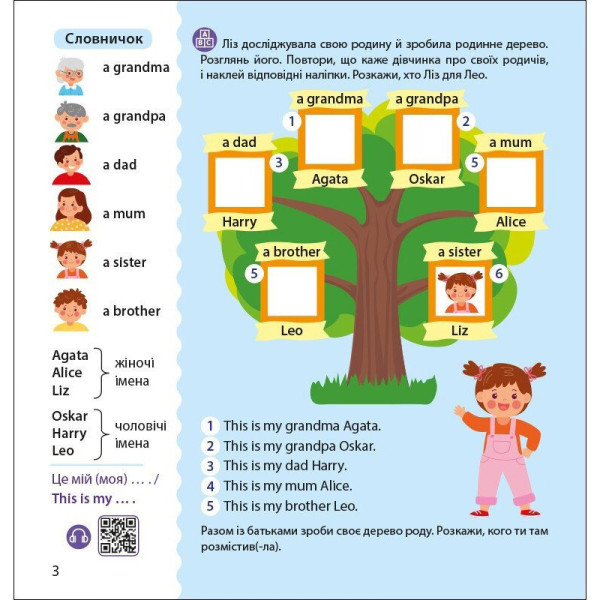 Книжка Англійська з наліпками "Лео та Ліз знайомлять із родиною" 1731004 (1731004)