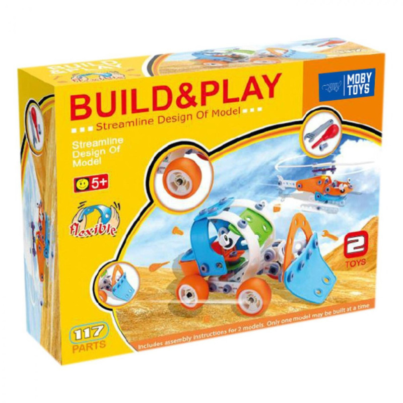 Конструктор дитячий Build&Play "Бульдозер + Вертоліт" HANYE J-101B, 117 елемента