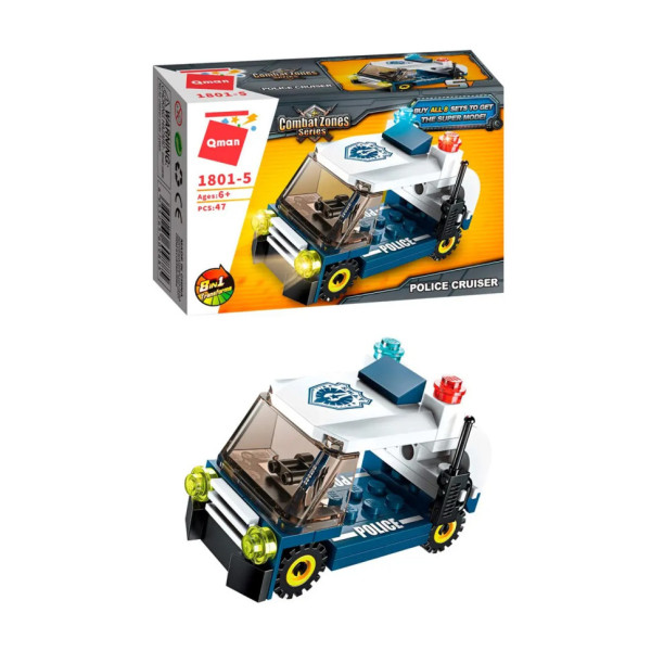 Конструктор Qman 1801-1-8 поліція, транспорт, 45-49 деталей  Мінікар (1801Q-5)