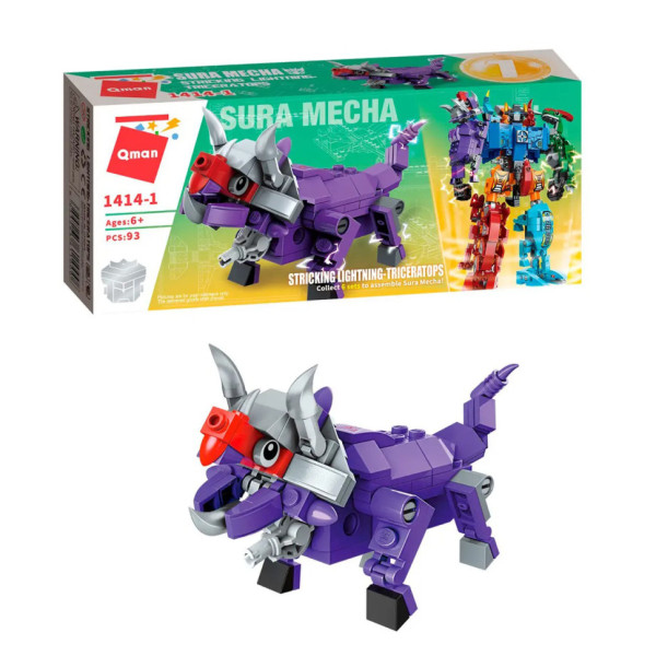 Дитячий Конструктор Qman 1414-1-6 трансформер (робот + динозавр) 93 дет  Triceratops (1414-1)