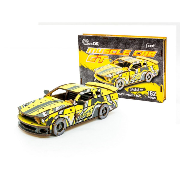 Дерев'яний 3D конструктор "Muscle car GT" Puz-00638, 162 деталі, жовтий                                                     (Puz-00638)