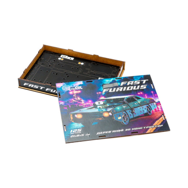 Дерев'яний 3D конструктор "Fast Furious" Puz-62519, 125 деталей, чорний                                                    (Puz-62519)