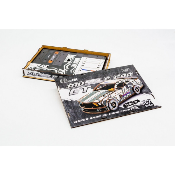 Дерев'яний 3D конструктор "Muscle car GT" Puz-00639, 162 деталі, білий                                                       (Puz-00639)