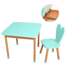 Столик зі стільцем "Зайченя" 04-025B-BOX з ящиком, бірюзовий 60х60 см (04-025B-BOX)