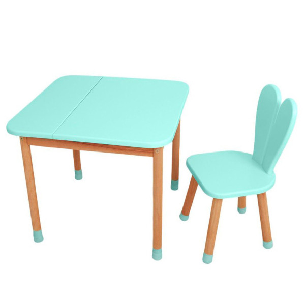 Столик зі стільцем "Зайченя" 04-025B-BOX з ящиком, бірюзовий 60х60 см (04-025B-BOX)