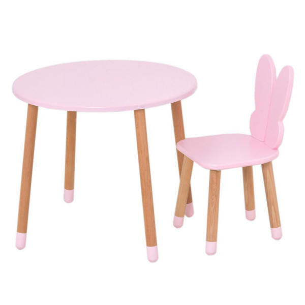 Столик зі стільцем "Метелик" 05-025R-ROUND круглий, рожевий (05-025R-ROUND)