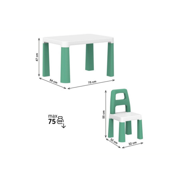 Дитячий стіл із двома стільцями 0440TXK біло-зелений (0440TXK)