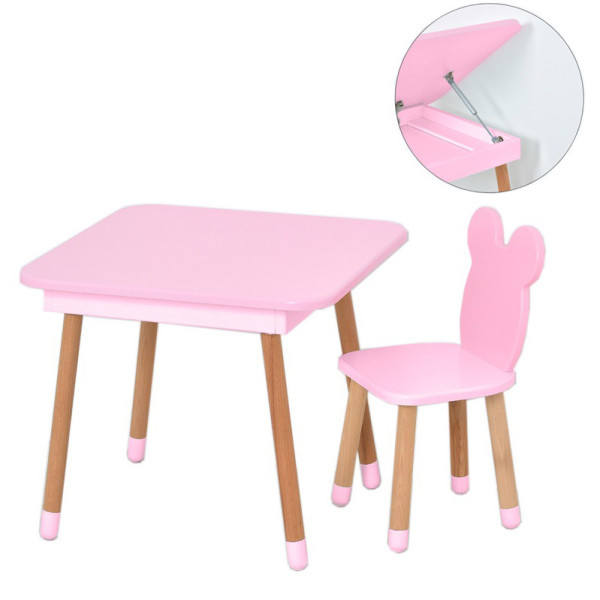 Столик зі стільцем "Ведмедик" 08-025R-BOX з ящиком, рожевий (08-025R-BOX)