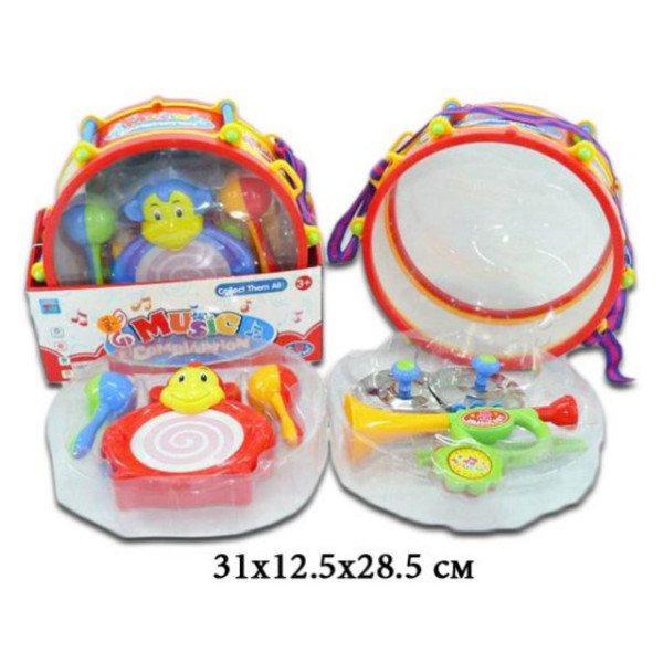 Набор инструментов 826-09A барабан, маракасы, труба, тарелки