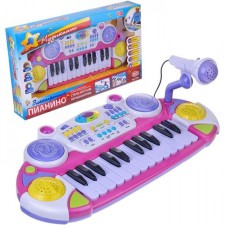 Детское пианино с микрофоном 7234 розовое