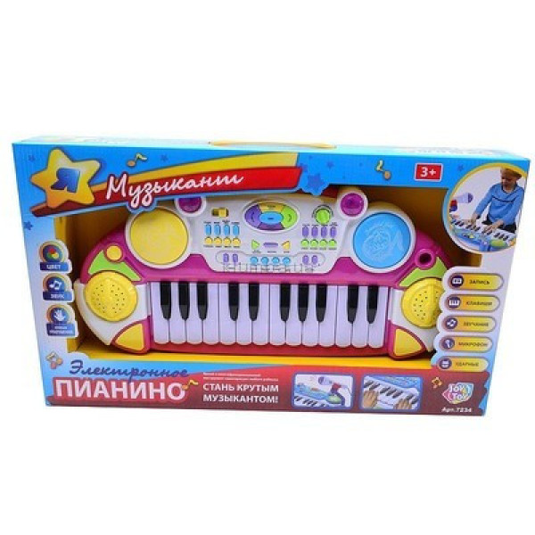 Детское пианино с микрофоном 7234 розовое