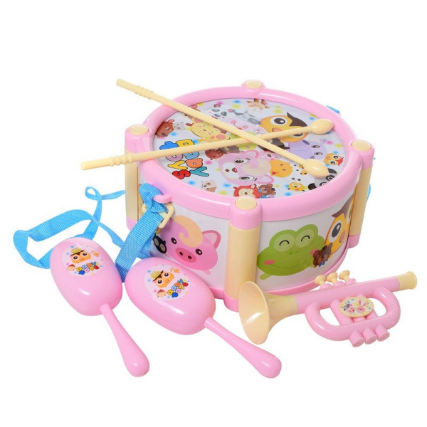 Дитячі Музичні інструменти 890-18 (Pink) барабан, дудка, маракаси (890-18(Pink))