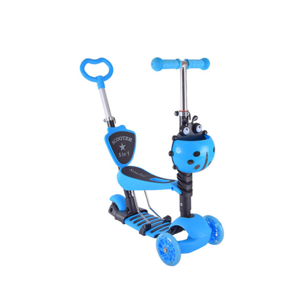 Дитячий самокат з батьківською ручкою Bambi SC20139 PU колеса зі світлом Синій (SC20139(Blue))