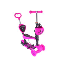 Дитячий самокат з батьківською ручкою Bambi SC20139 PU колеса зі світлом Рожевий (SC20139(Pink))