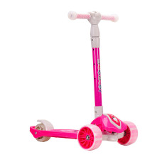 Самокат дитячий 3-х колісний HS2014 (RL7T) складаний, колеса, що світяться, PU  Рожевий (HS2014(Red))