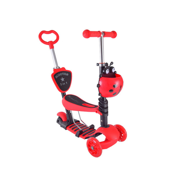 Дитячий самокат з батьківською ручкою Bambi SC20139 PU колеса зі світлом Червоний (SC20139(Red))