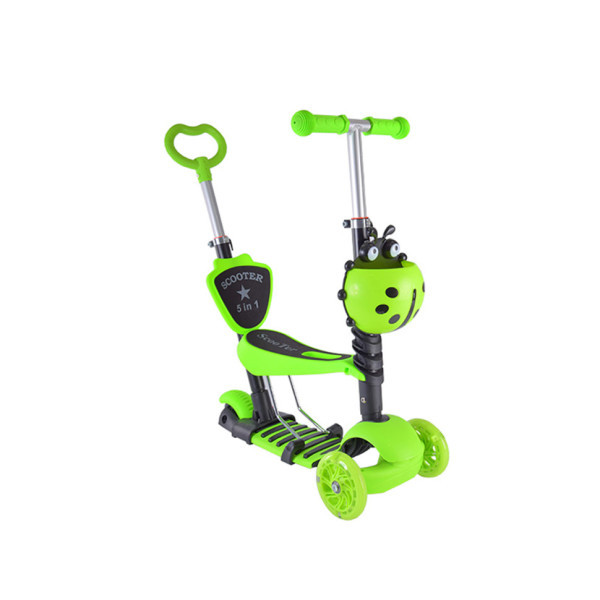 Дитячий самокат з батьківською ручкою Bambi SC20139 PU колеса зі світлом Зелений (SC20139(Green))