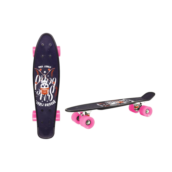 Дитячий скейт, пенни борд 22" SC20402 (RL7T) Skull, PU колеса, дека 56*15 cm Рожевий (SC20402(Pink))