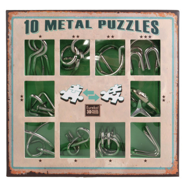 Набор головоломок Metall Puzzles green Eureka 3D Puzzle 473357, 10 головоломок