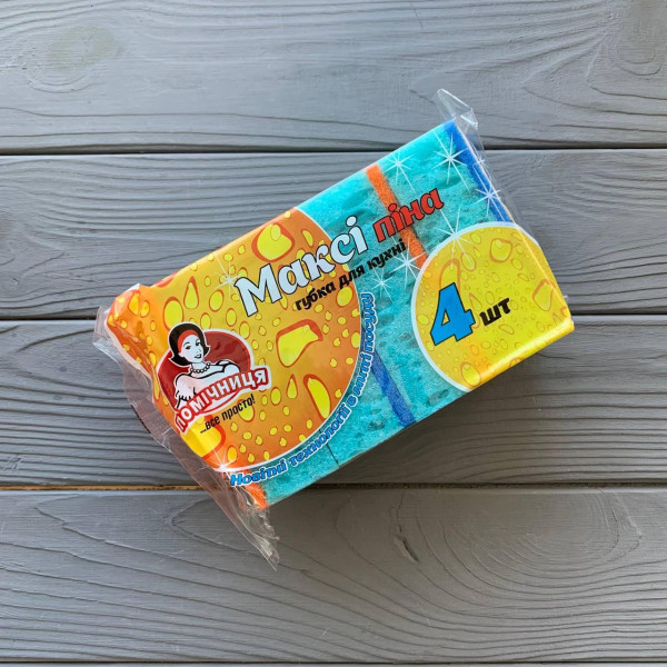 Губки кухонные "Макси пена" "Помощница" (4шт/уп|50уп/ящ)