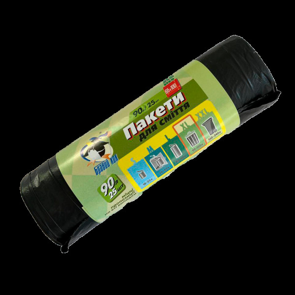 Пакет для мусора Бравый Кок Черный 90л/25шт Ш65хВ100 (30шт/меш)
